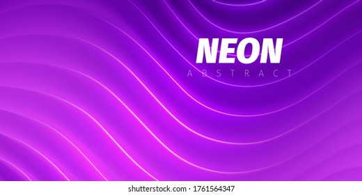 Pink neon soft glow. Abstract vector illustration. Wave textured background.  Bright fluid shapes, flow banner, brochure, web page.