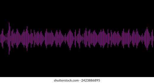 Pink neon sound radio wave on black background. Music track, sound wave pictogram. Sign of audio digital recording, vibration, pulse and music soundtrack.