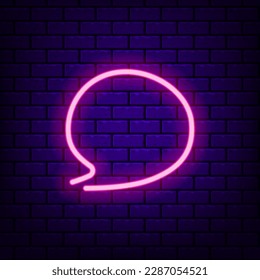 Pink neon speech bubble on a dark brick background. Editable stroke and blend. Vector illustration.
