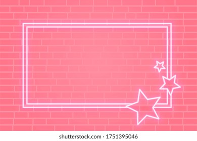 pink neon star frame banner with text space