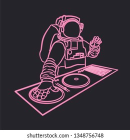 Pink neon techno DJ astronaut illustration