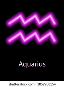 Pink neon zodiac sign Aquarius with caption. Predictions, astrology, horoscope.