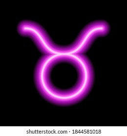 Pink neon zodiac sign Taurus. Predictions, astrology, horoscope.