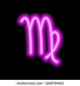 Pink neon zodiac sign Virgo. Predictions, astrology, horoscope.