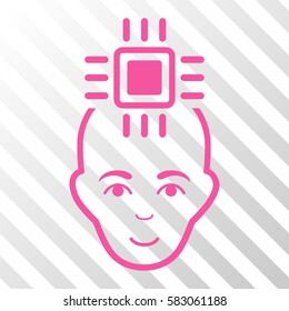 Pink Neural Computer Interface toolbar icon. Vector pictogram style is a flat symbol on diagonally hatched transparent background.