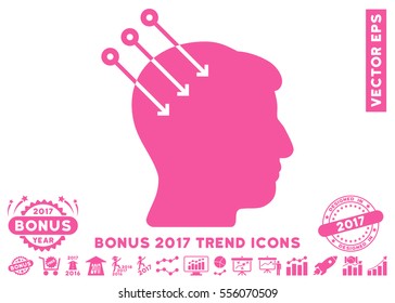 Pink Neural Interface Connectors pictogram with bonus 2017 year trend clip art. Vector illustration style is flat iconic symbols, white background.