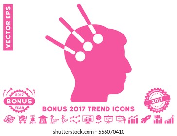 Pink Neural Interface pictogram with bonus 2017 trend clip art. Vector illustration style is flat iconic symbols, white background.