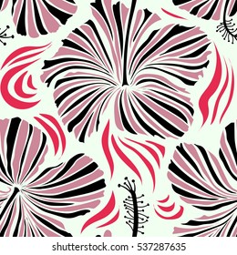 Pink and neutral Hibiscus seamless background. Aloha hawaiian shirt vector seamless pattern.