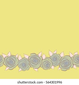 Pink, neutral and yellow vector roses petals. Horizontal sketch with copy space (place for your text).