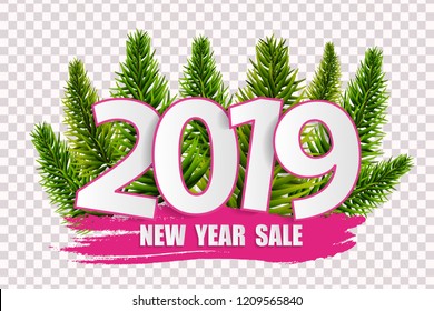 Pink New Year sale 2019 concept isolated on transparent background. Vector illustration