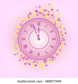 Pink New Year's clock, last 5 minutes