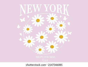 pink New York with daisies and butterflies