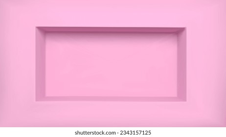 Pink niche wall shelf. 3d empty museum recess box interior to display product. Store showcase exposition frame mockup for advertising. Modern realistic pastel shop open rack in hole wide concept.