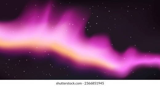 Pink northern lights glowing in the night sky.  Arctic aurora borealis. Natural phenomenon in the atmosphere. Realistic 3d vector illustration.