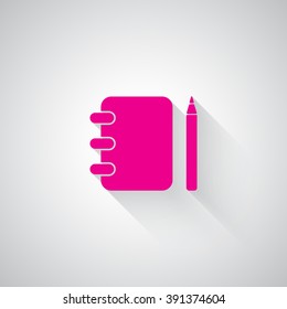 Pink Note Book web icon on light grey background