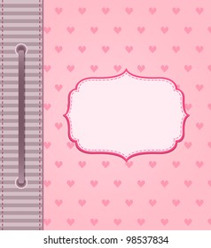 Pink Notebook Cover With Lips On Heart Background and Place for Text. Vector Illustration
