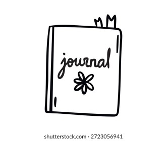 Pink notebook journal line art outline, monochrome hand drawn. Vector illustration.
