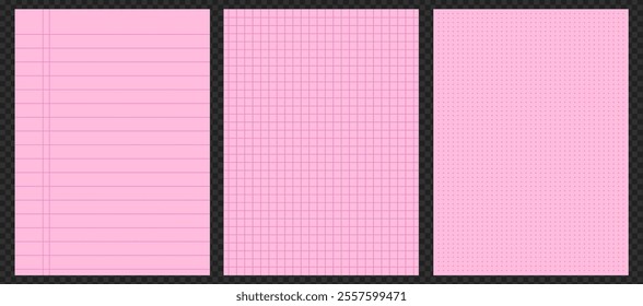 Pink notebook paper with checkered grid lines, perfect for school or office use. Blank sheet for notes, diaries, or planners.