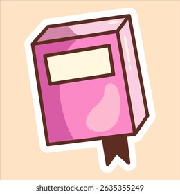 Pink Notebook Sticker – Doodle Stationery Element with bookmark, perfect for student projects.