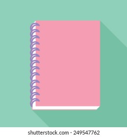 pink notebook vector icon flat design with long shadow