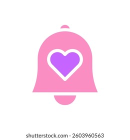 A pink notification bell icon with a purple heart symbol, representing love alerts and reminders.
