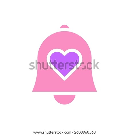 A pink notification bell icon with a purple heart symbol, representing love alerts and reminders.