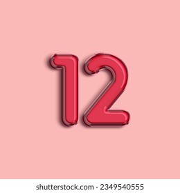 Pink Number 12. Pink helium air balloon. Illustration for selling poster, banner ads, shopping bag, gift box, birthday, anniversary
