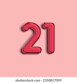 Pink Number 21. Pink helium air balloon. Illustration for selling poster, banner ads, shopping bag, gift box, birthday, anniversary