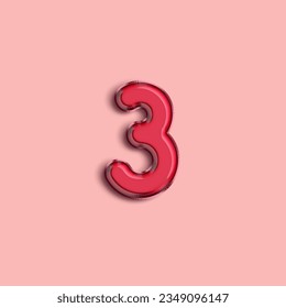 Pink Number 3. Pink helium air balloon. Illustration for selling poster, banner ads, shopping bag, gift box, birthday, anniversary. 