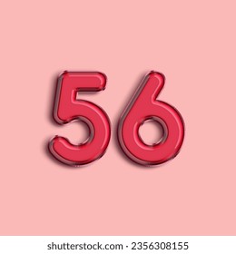 Pink Number 56. Pink helium air balloon. Illustration for selling poster, banner ads, shopping bag, gift box, birthday, anniversary