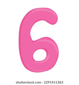 pink number 6 in cartoon style, color number six in the form of a balloon, fun math