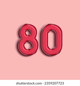 Pink Number 80. Pink helium air balloon. Illustration for selling poster, banner ads, shopping bag, gift box, birthday, anniversary