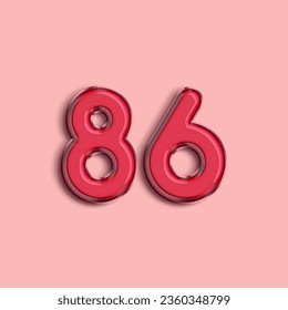 Pink Number 86. Pink helium air balloon. Illustration for selling poster, banner ads, shopping bag, gift box, birthday, anniversary