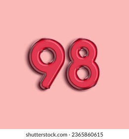 Pink Number 98. Pink helium air balloon. Illustration for selling poster, banner ads, shopping bag, gift box, birthday, anniversary