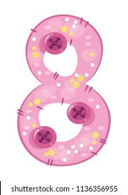 Pink number eight on a white background. Vector illustration. Children's cartoon style.