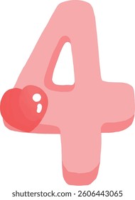 a pink number four with a heart on it