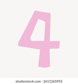 Pink number four on a white background. The number four is bold and pastel pink. Simple and minimalist design featuring the number four prominently. Cute font isolated vector.