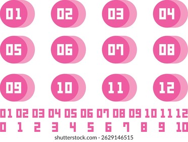 Pink number icons, number headings illustration set