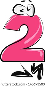 Pink number two with eyes, illustration, vector on white background.