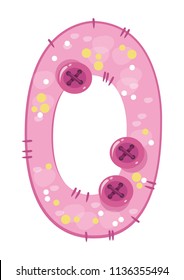 Pink number zero on a white background. Vector illustration. Children's cartoon style.