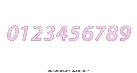 pink numbers 3d shape 0 to 9 isolated white background