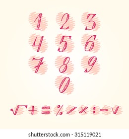 Pink Numbers - hand drawn doodle set