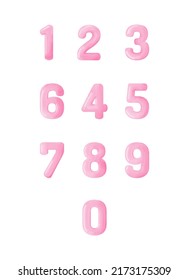 Pink numbers set with watercolor effect, vector illustration