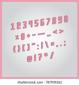 Pink numbers and signs set on light background, vector illustration