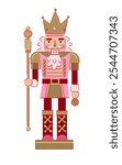 Pink Nutcracker King with Spear Illustration. Christmas Toy Illustration. Holiday Decoration. 