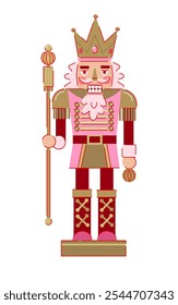 Pink Nutcracker King with Spear Illustration. Christmas Toy Illustration. Holiday Decoration. 