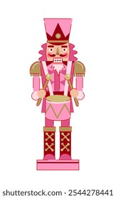 Pink Nutcracker Soldier with Spear Illustration. Drummer Toy Illustration. Christmas Decoration. 