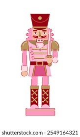 Pink Nutcracker Soldier with Spear Illustration. Christmas Toy Illustration. Holiday Decoration.