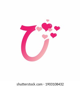 Pink O initial letter with love sign valentine vector design