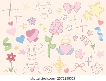 Pink Objects Vector Backgorund, Cute Object Wallpaper Vintage.